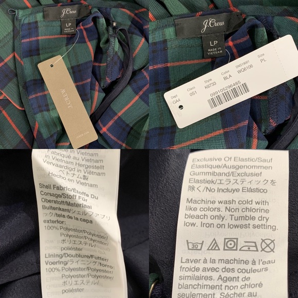 J.Crew Plaid Ruffled Dress, Large Petite, Green Chiffon, Cinched Waist - Picture 3 of 9